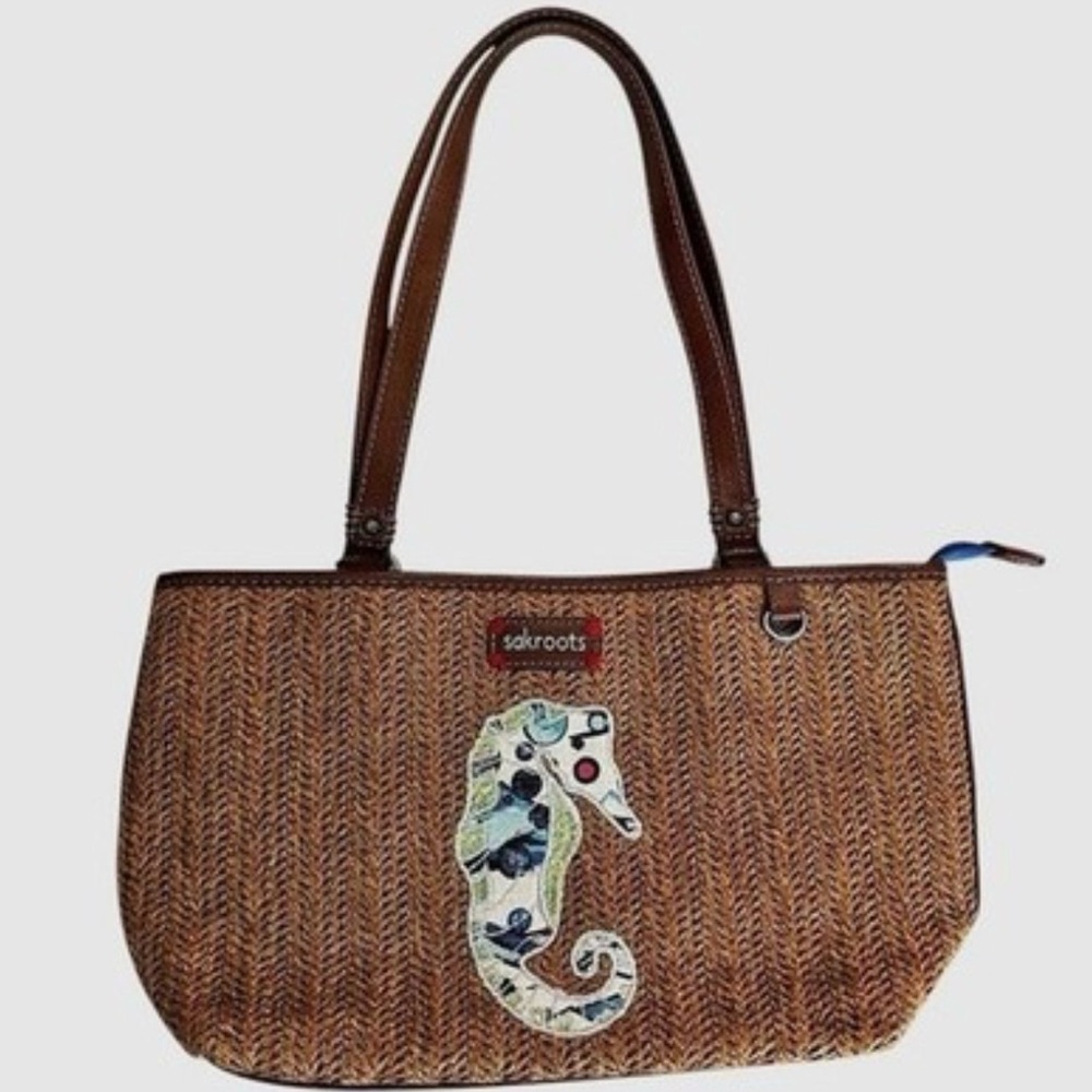 Sakroots Tan Y2K “Peace” Bag with Seahorse Accent